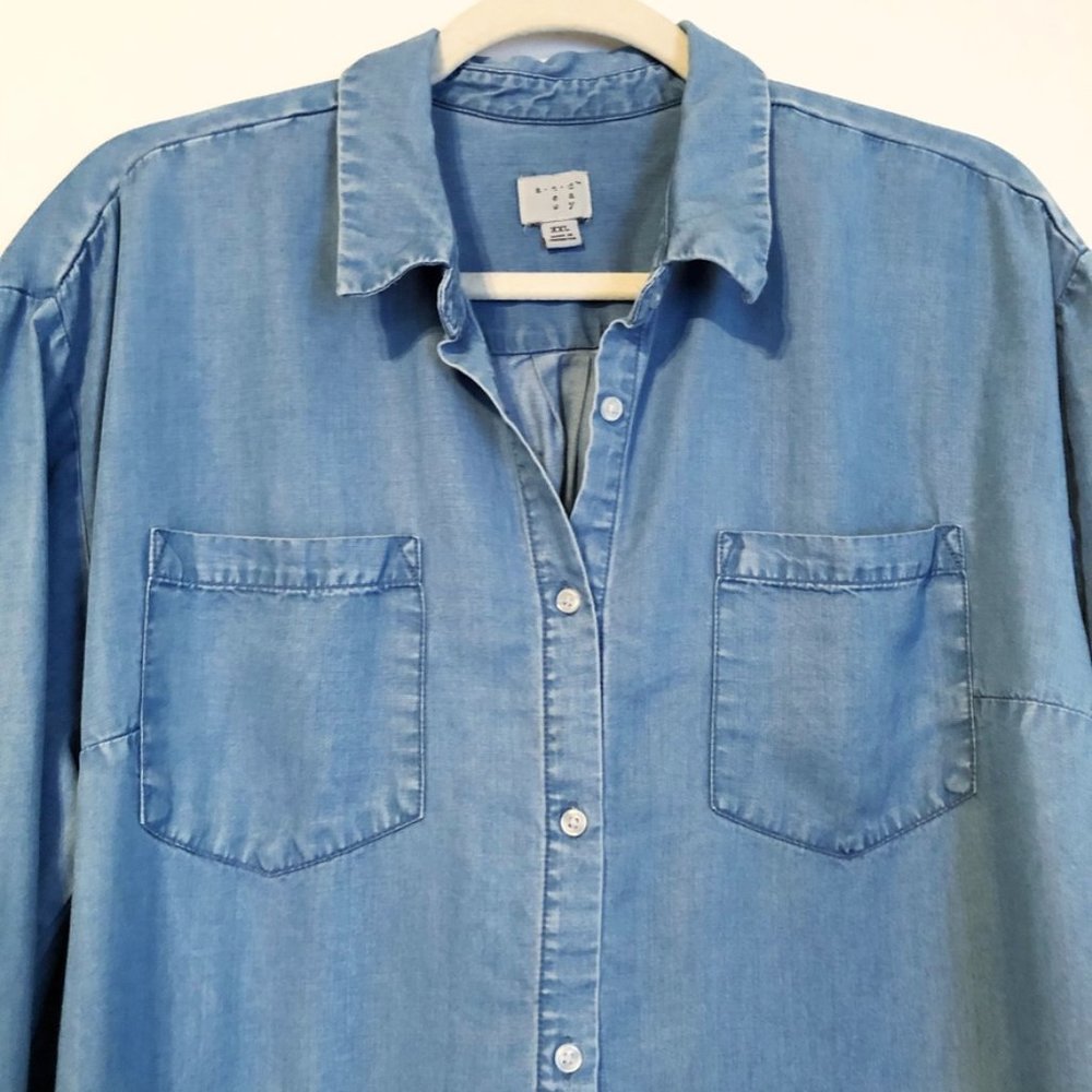 A New Day Chambray Button Down Shirt Blue XXL 2X - Picture 4 of 10